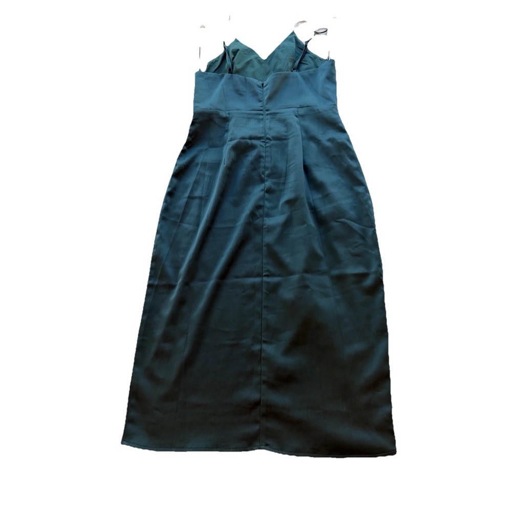 Lulus Emerald Green Satin Maxi Dress S Faux Wrap Spaghetti Strap Formal Gown - Picture 2 of 9